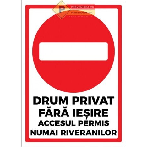 Semne pentru drumuri private cu accesul permis